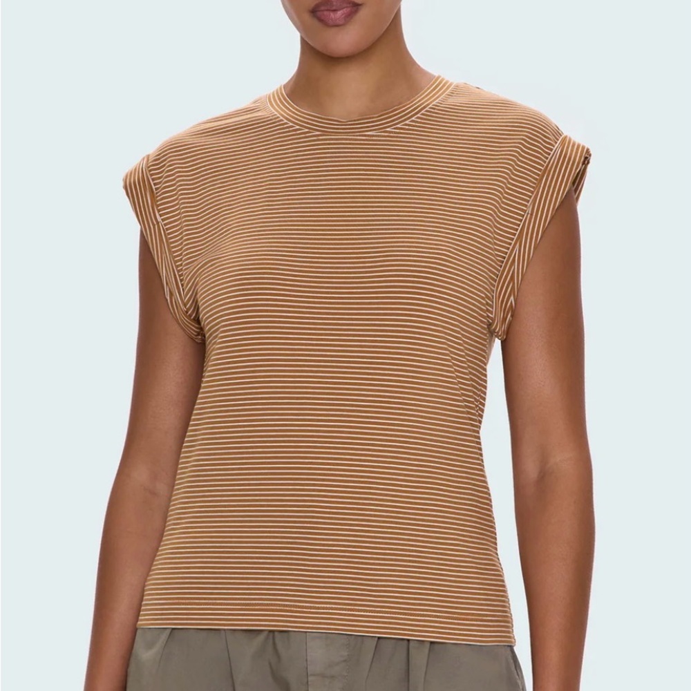Pistola Olivia Rolled Twisted Sleeve Tee Shirt Marina Dark Rum Stripe Women's XS